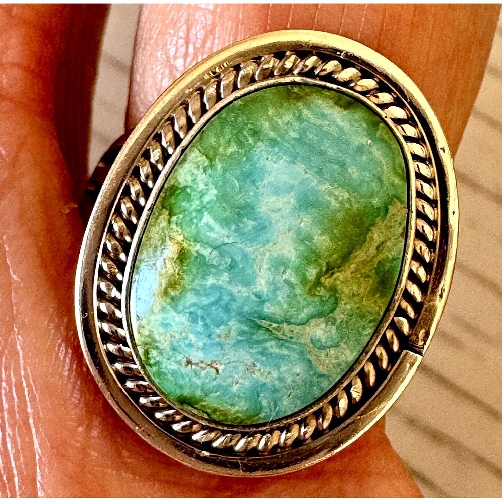 Navajo Sonoran Turquoise Ring Sz 6.5 Sterling‎ Benally Handmade Native American